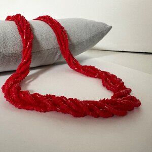 Vintage Red Bohemian Glass Bead Necklace Multi Strand Statement Jewelry